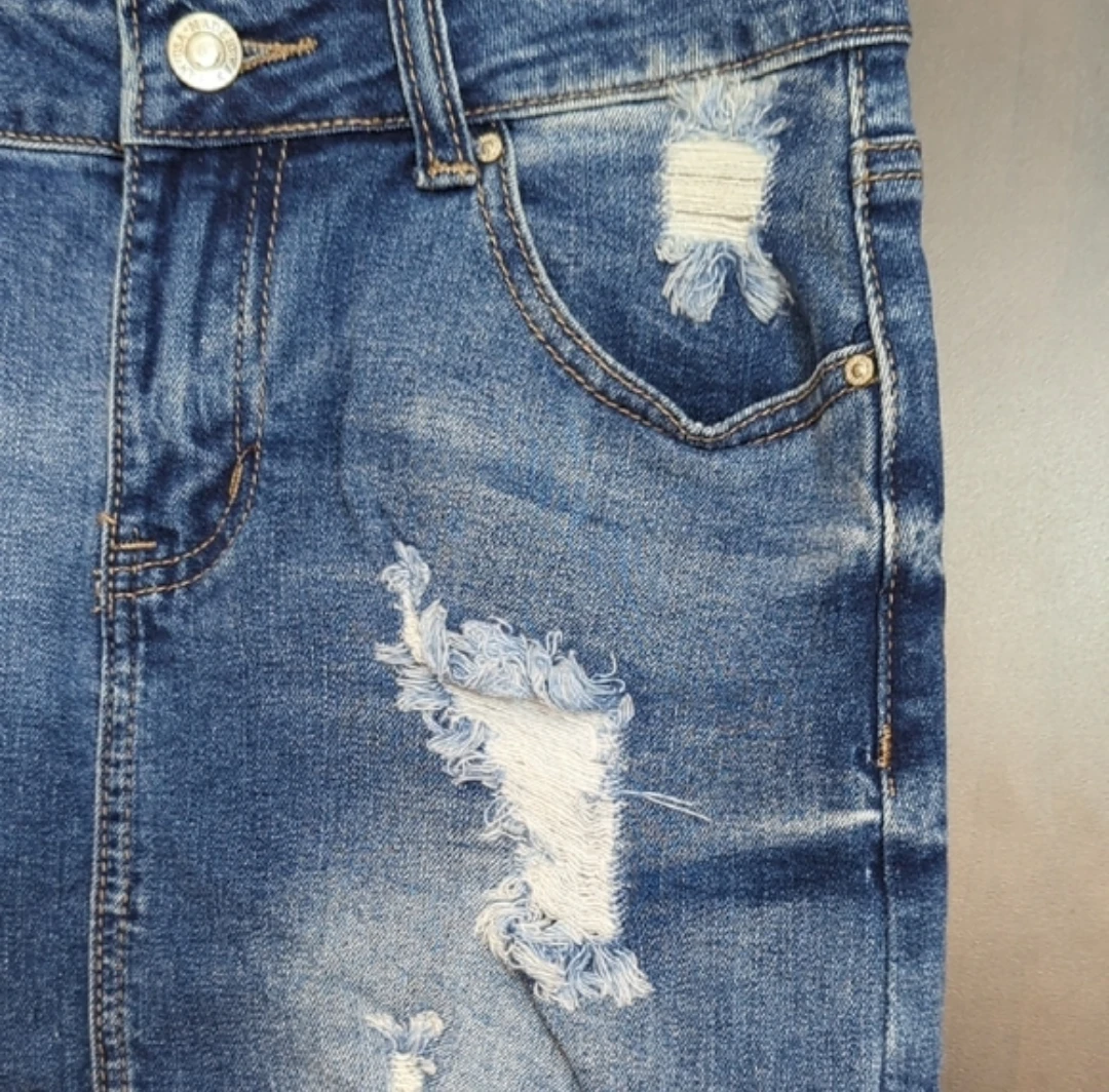 Wax Jean Blue Denim Ripped Mini Skirt Size S - photo 3