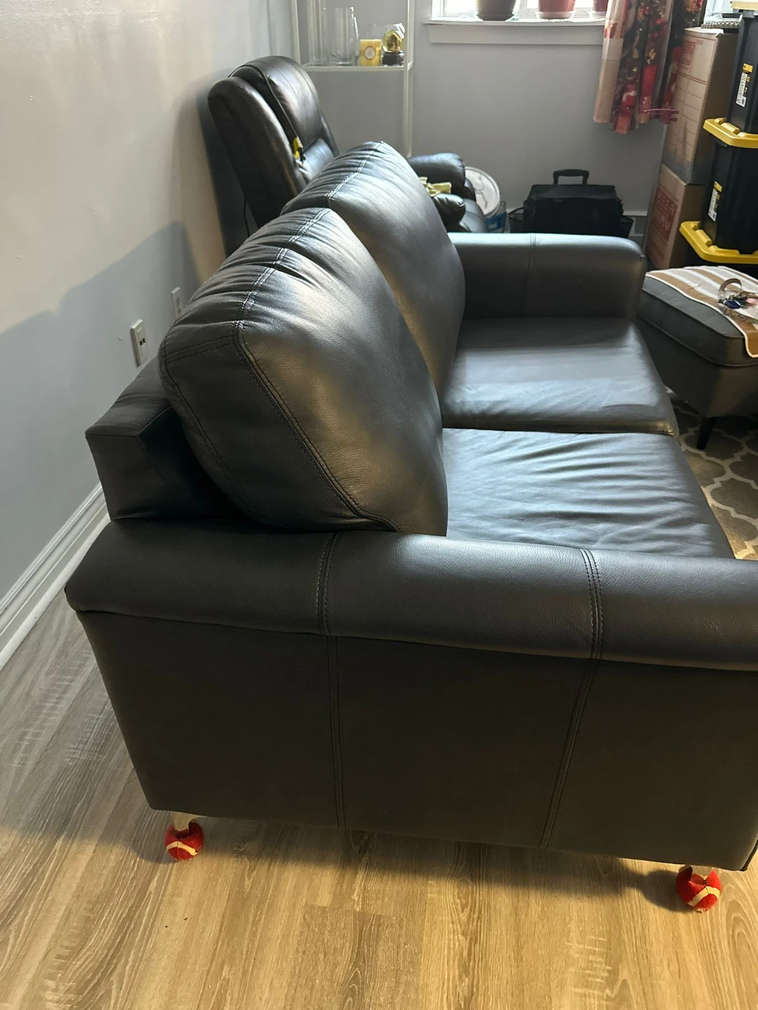 Dark Blue Leather Loveseat Sofa