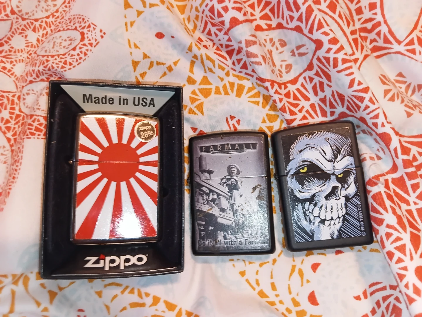 Zippo Lighters Lot - Rising Sun, Farmall, Skull Designs