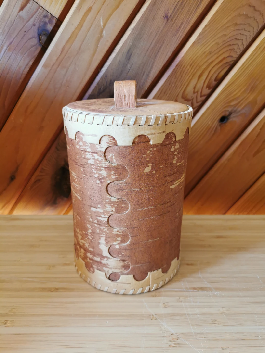 Vintage Handcrafted Birch Bark Canister with Lid - photo 3