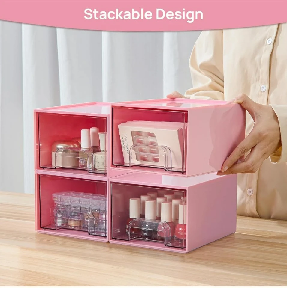 Vtopmart 4Pack Clear Stackable Storage Drawer, 4.4'' Tall .... - photo 5