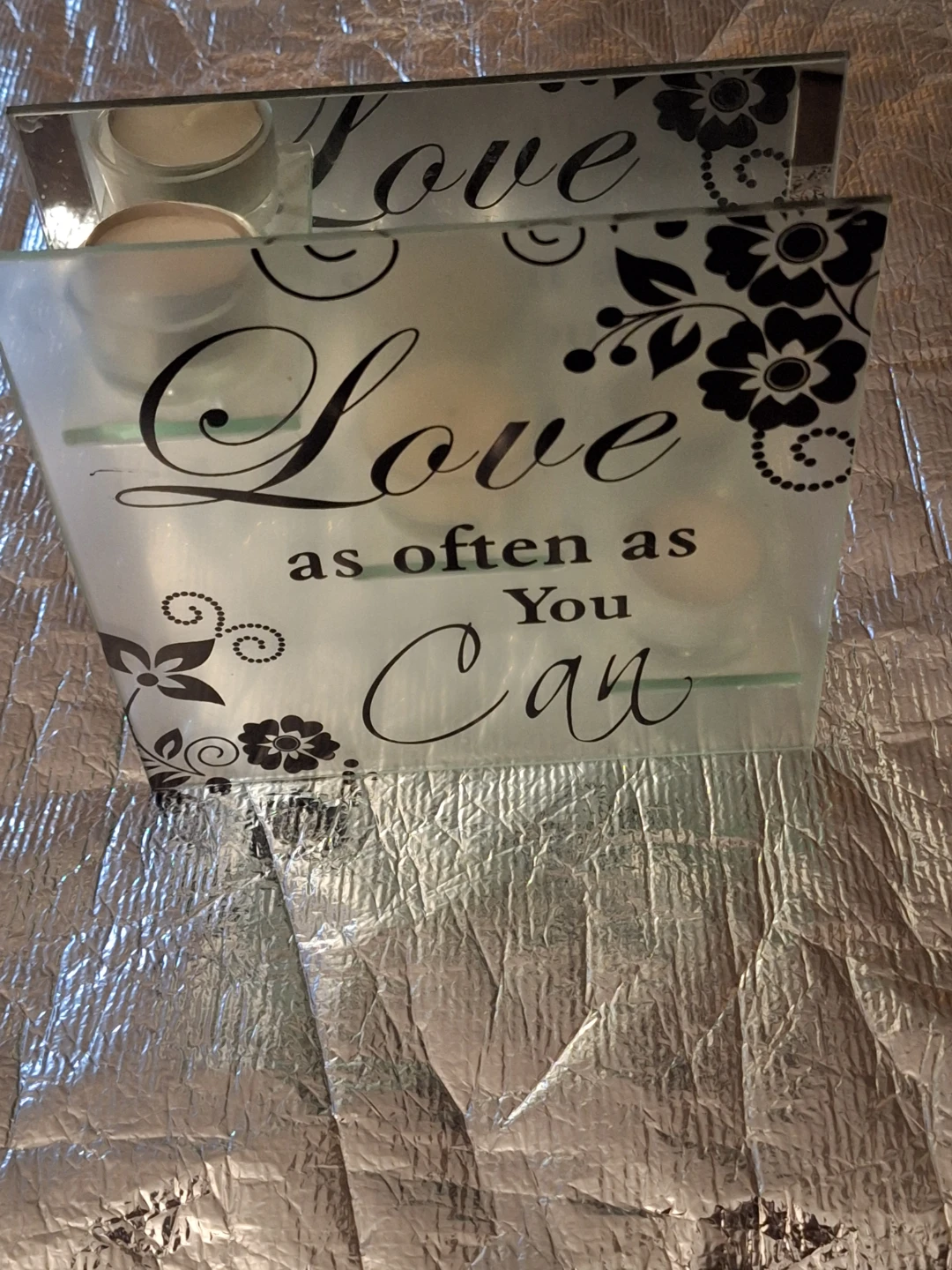 Glass Tealight Holder with "Love as Often as You Can" Decal