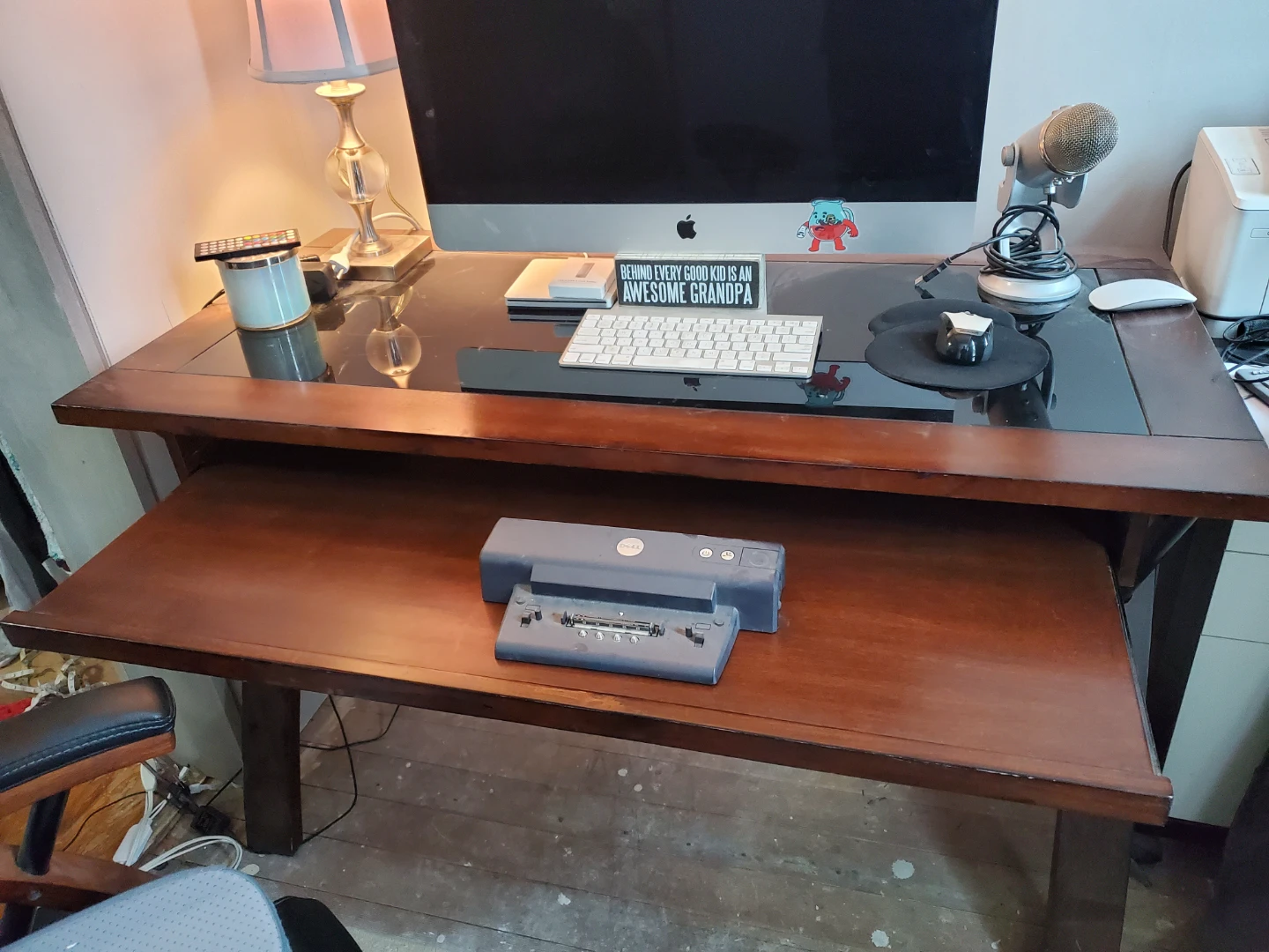 Wooden Desk with Glass Top & Keyboard Tray - photo 4