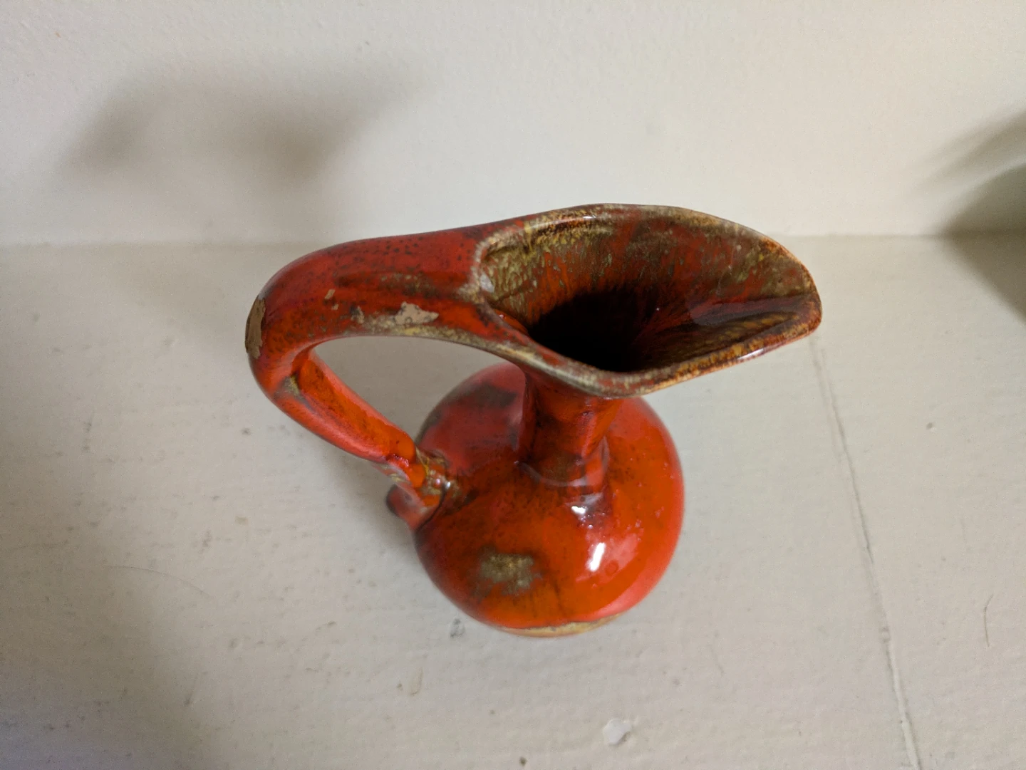 1950's Orange Drip Ceramic Pitcher Vase - photo 4