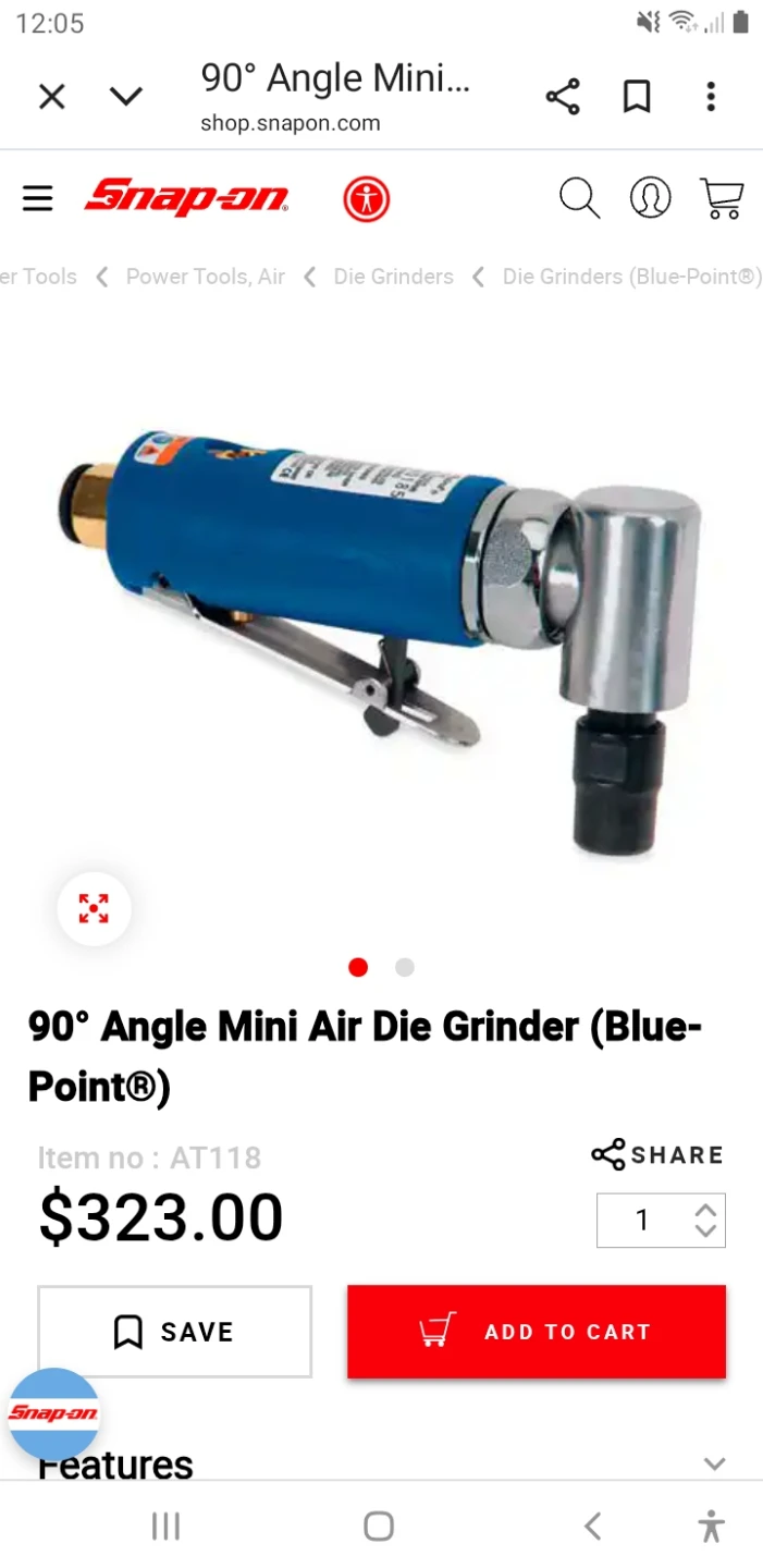 Bluepoint/Snap-On right angle pneumatic die grinder - photo 5