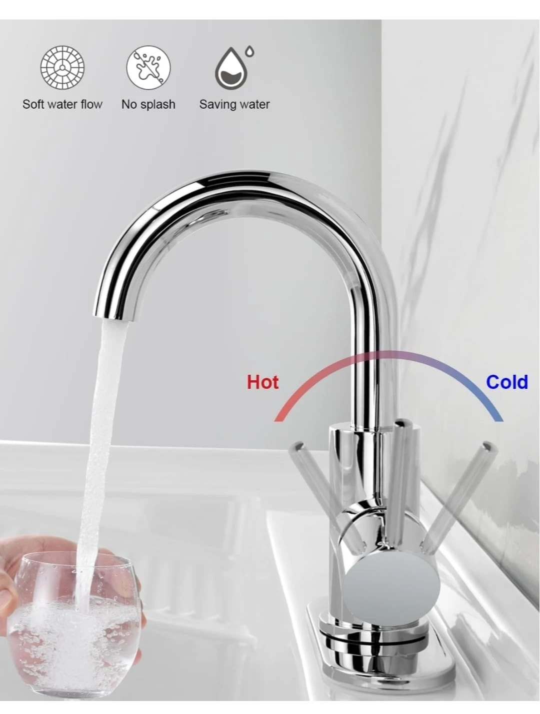 Chrome Bathroom Faucet with 360° Rotation - photo 2