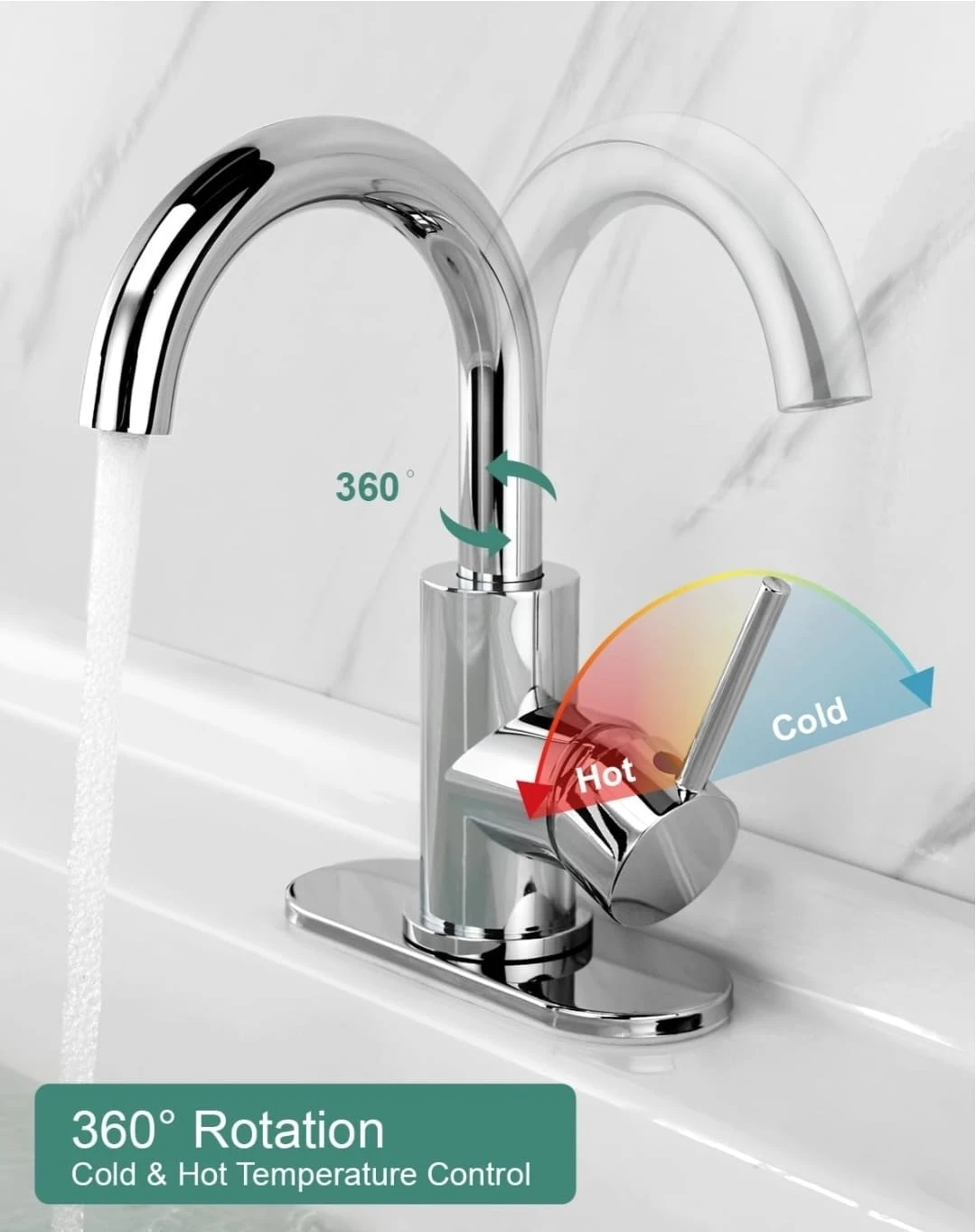 Chrome Bathroom Faucet with 360° Rotation - photo 3