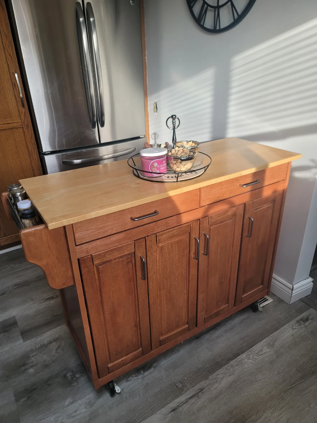 Wooden Kitchen Island Cart with Spice Rack