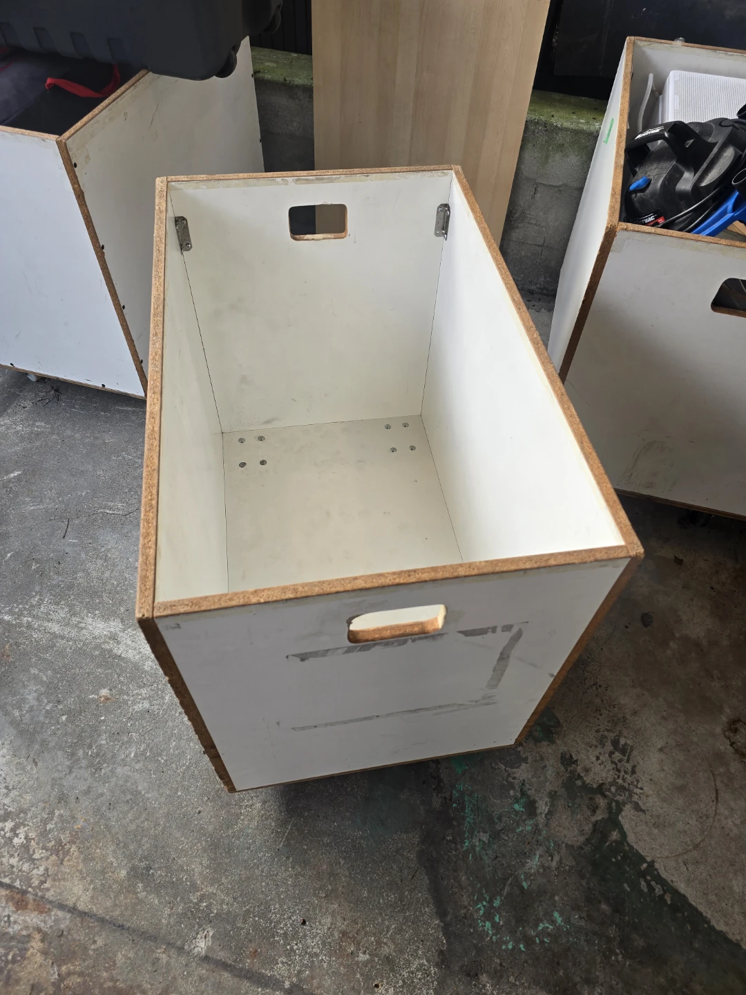 Wooden Rolling Storage Bin with White Sides