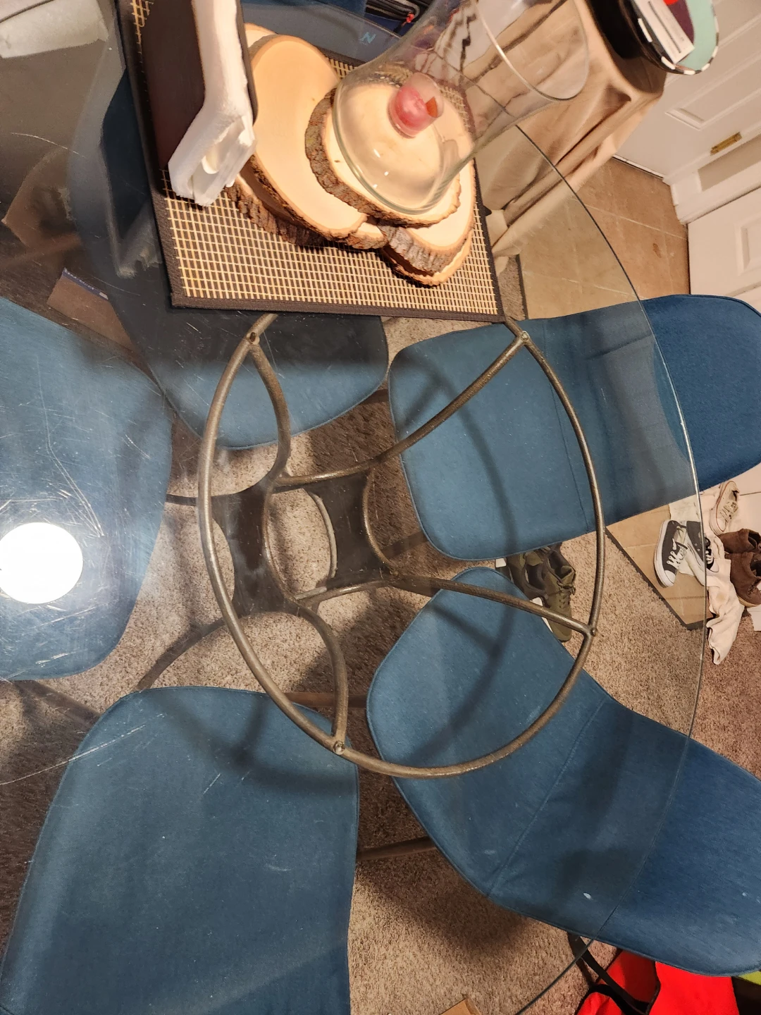 Glass Top Dining Table with 4 Blue Chairs - photo 2