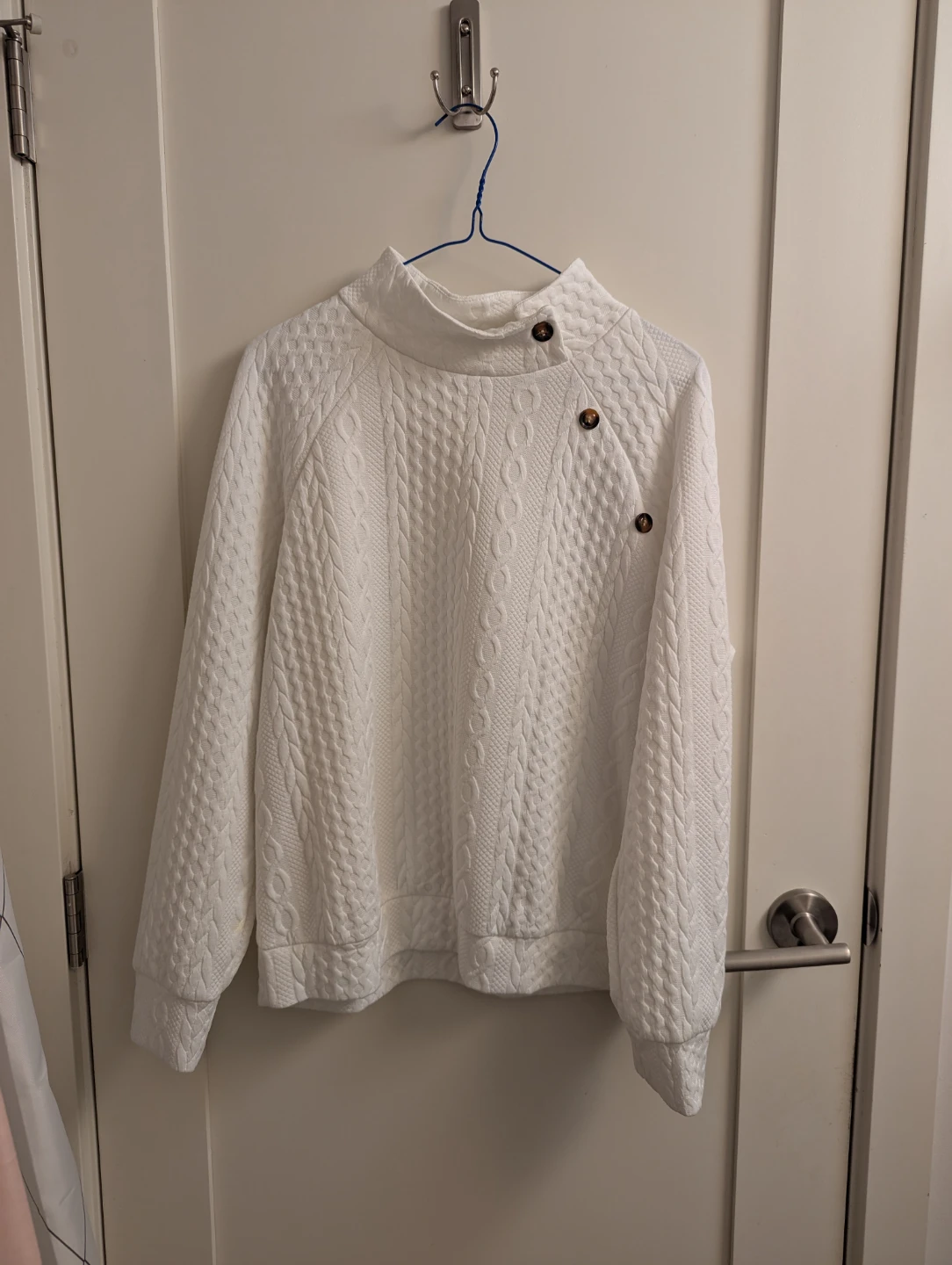 White Cable Knit Mock Neck Sweater