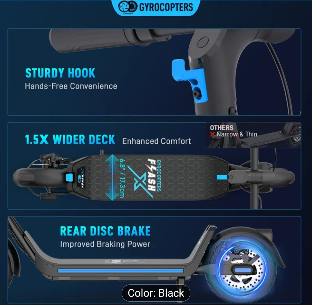 Gyrocopters FlashX Electric Scooter - Black - photo 3