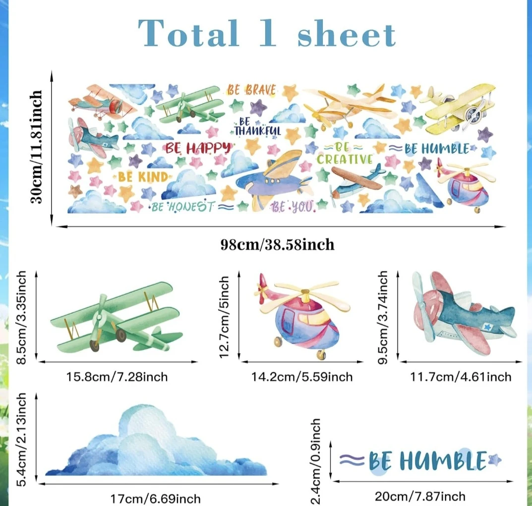 Airplane, Cloud Peel & Stick Wall Window Decal - photo 2