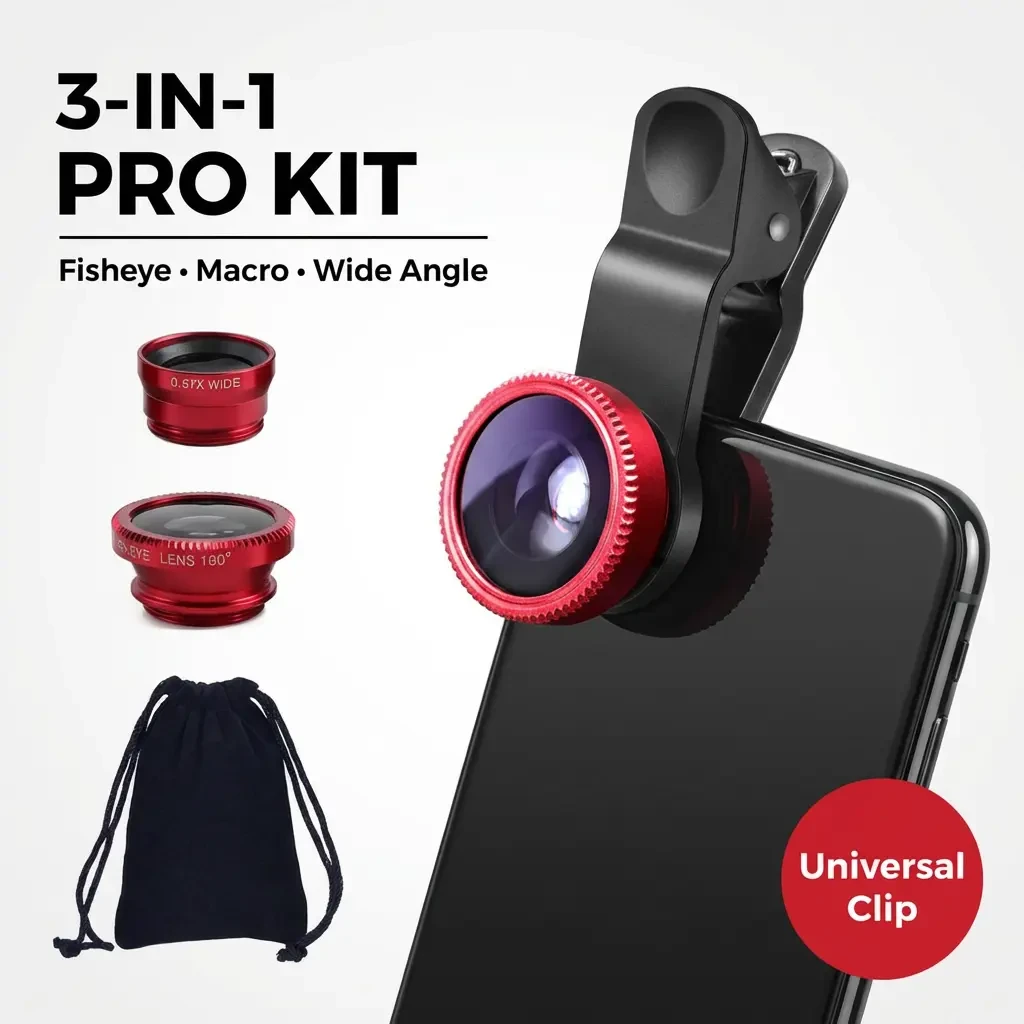 3-in-1 Universal Clip Lens Kit (Fisheye, Macro, Wide Angle) - photo 3