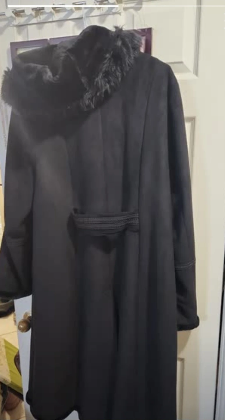 Black Faux Suede Coat with Fur Trim - photo 2