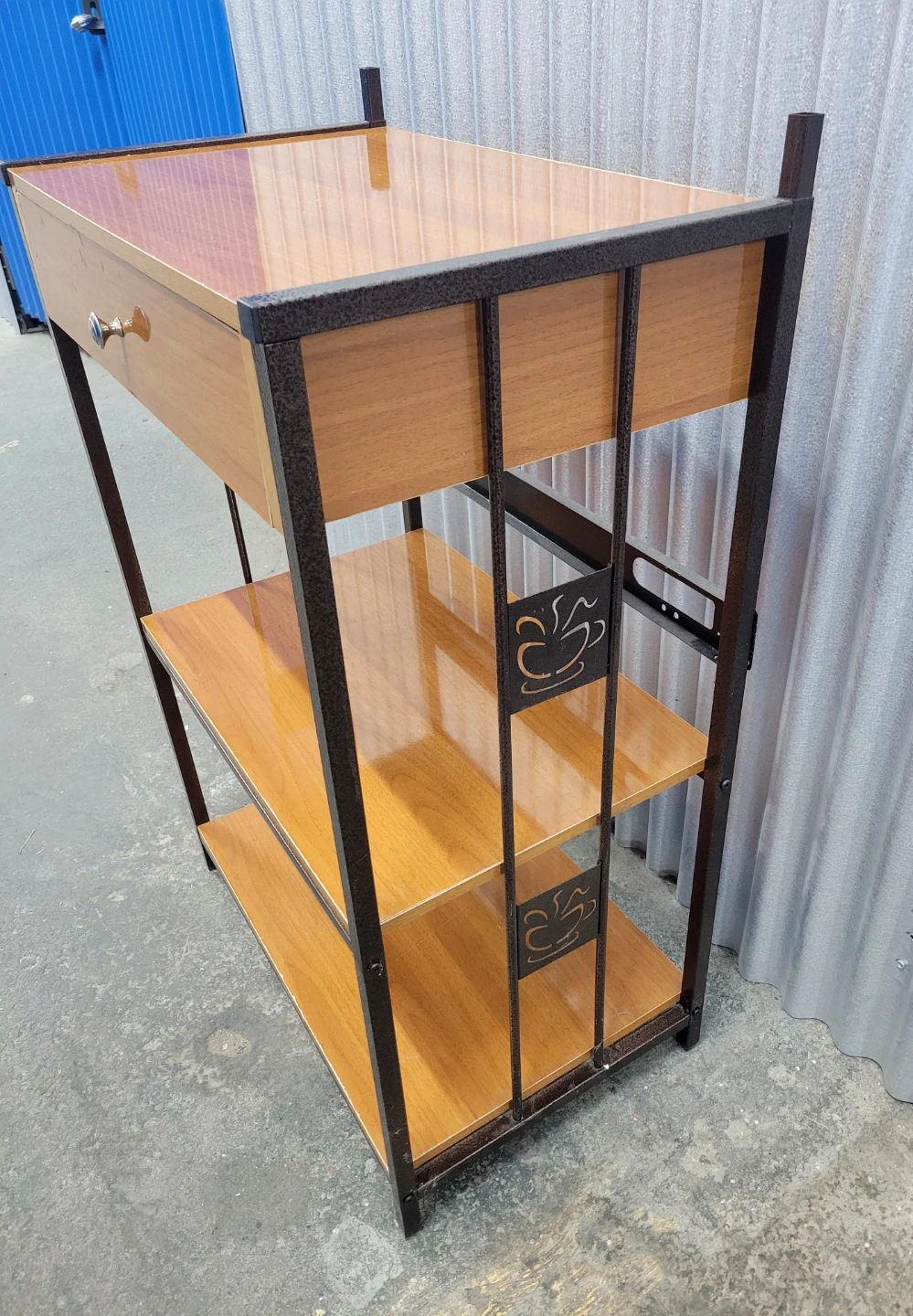 Vintage Wood and Metal Shelf Unit with Drawer - photo 3