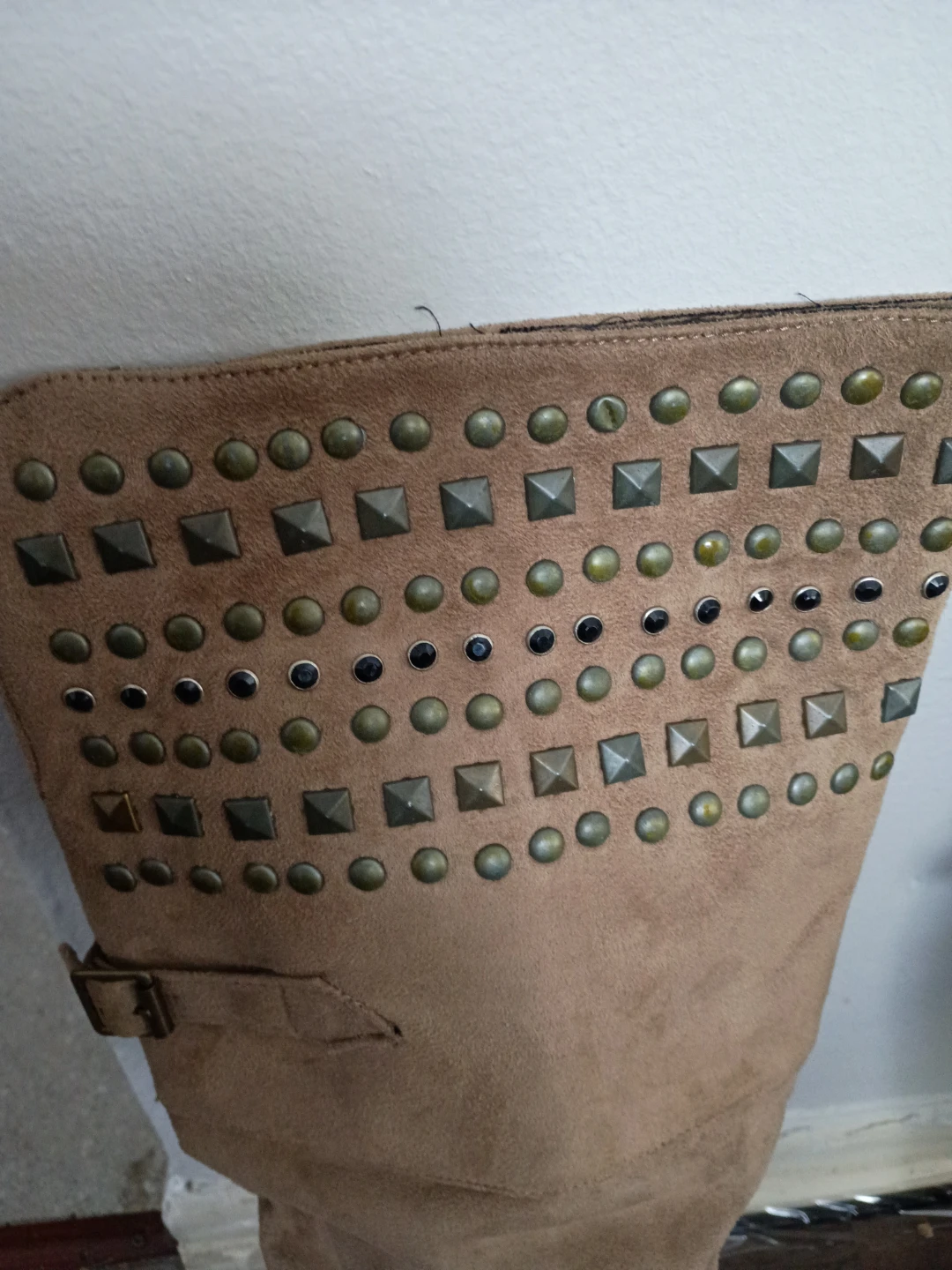 Tan Suede Knee-High Boots with Studs - photo 2