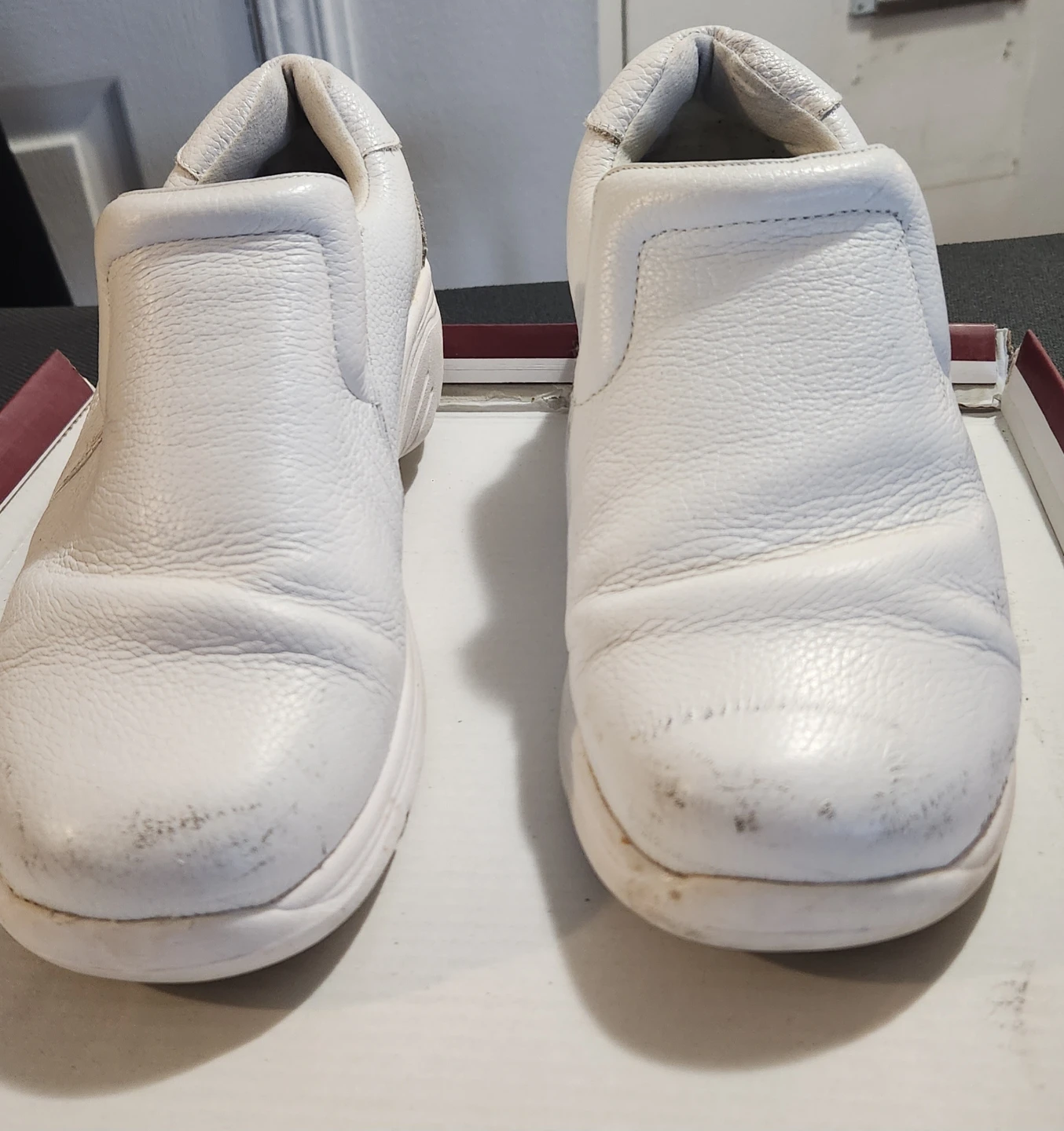 Nurse Mates White Leather Slip-On Shoes