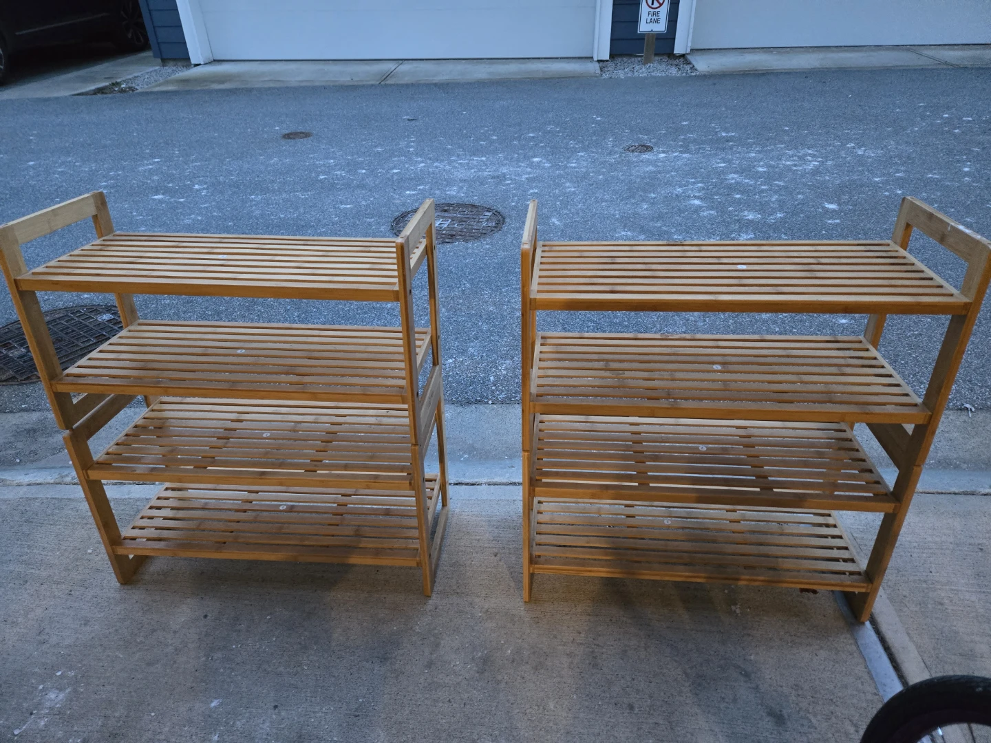 4 sets of Two-Tiered Slatted Shoe Rack Shelving Unit