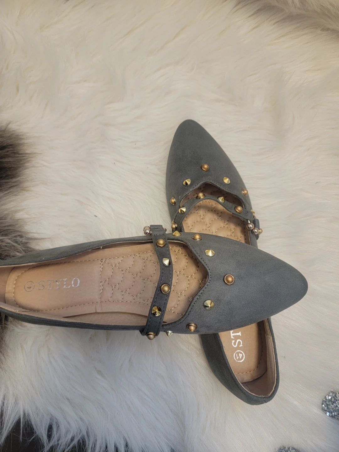 Grey Studded Ballet Flats Size 41 - photo 3