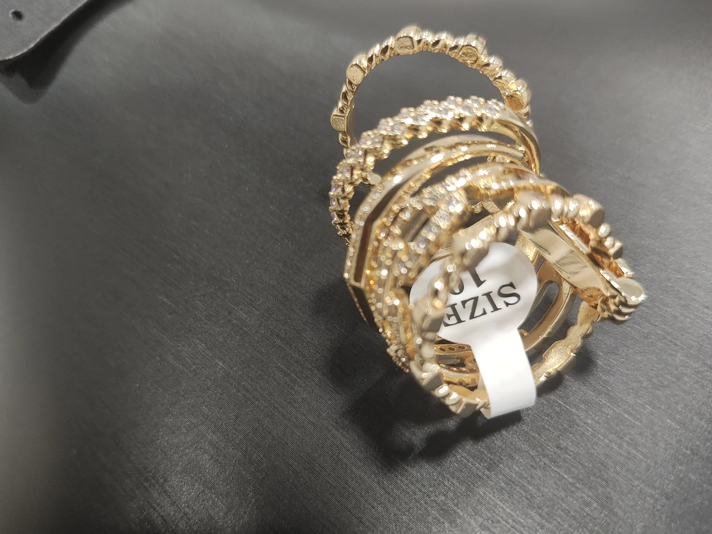 Set of 7 Gold-Tone Stacking Rings with Rhinestones - photo 2