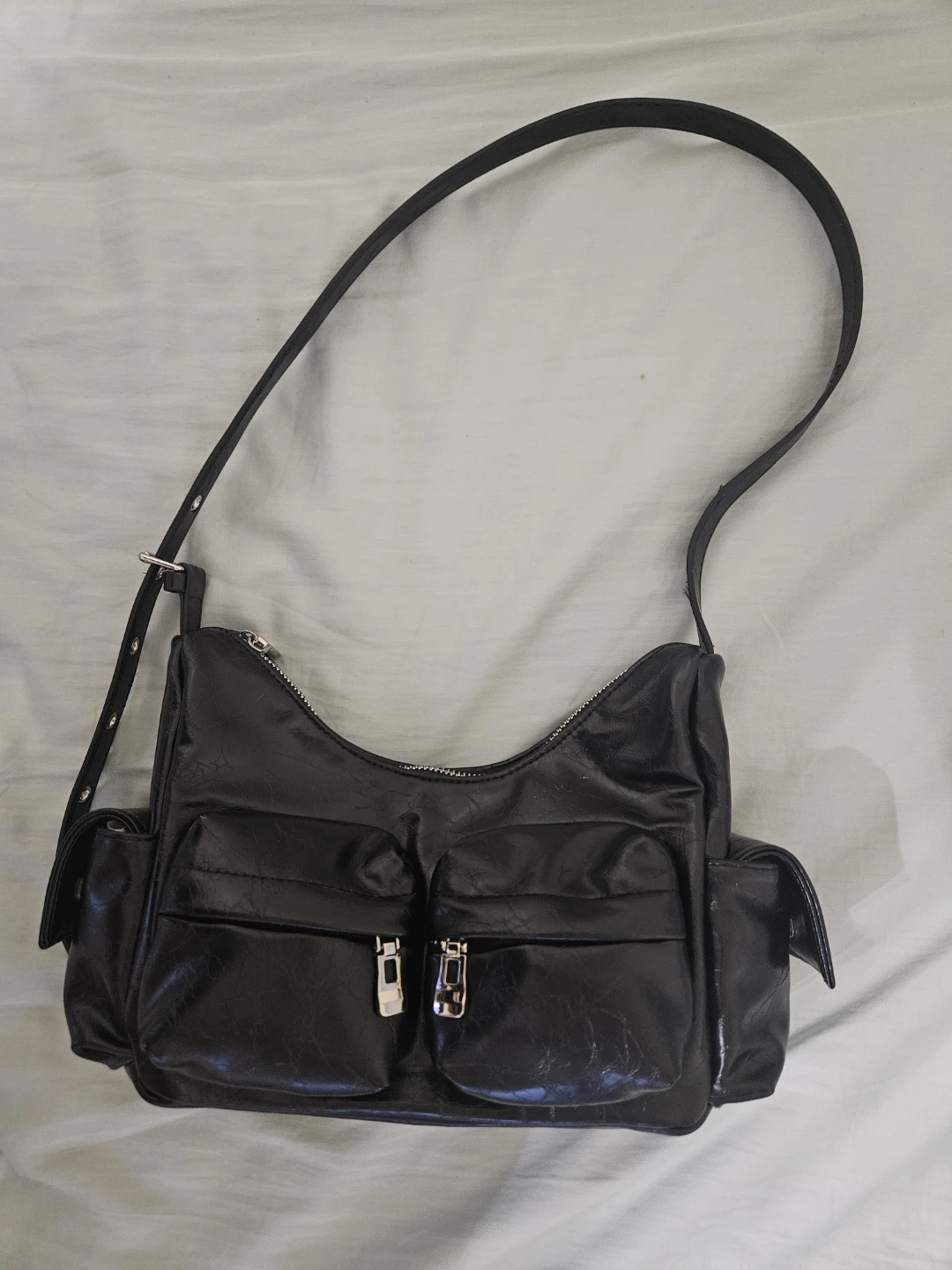 Black Faux Leather Shoulder Bag - photo 2