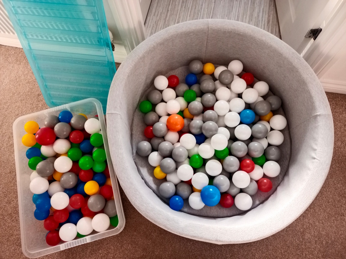 Grey Round Ball Pit with Colorful Balls