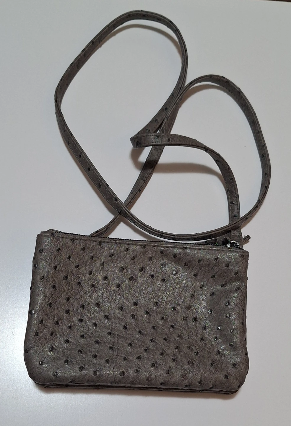 Grey Faux Ostrich Leather Crossbody Bag
