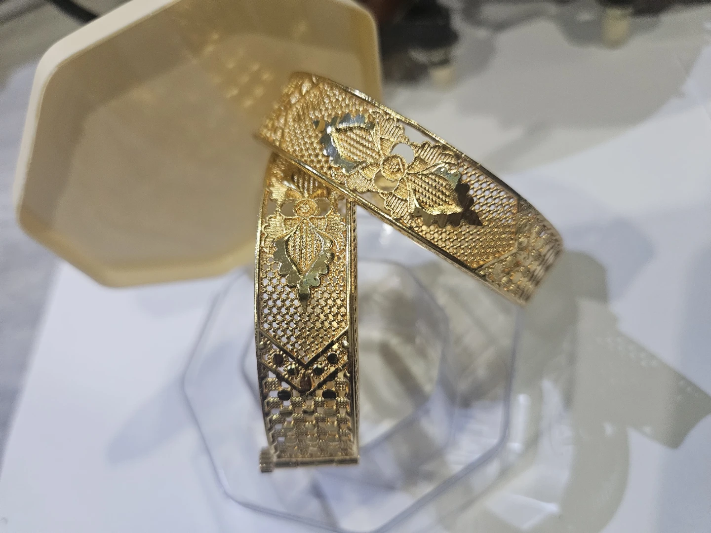 Gold Bangle Bracelet - Pair mid open