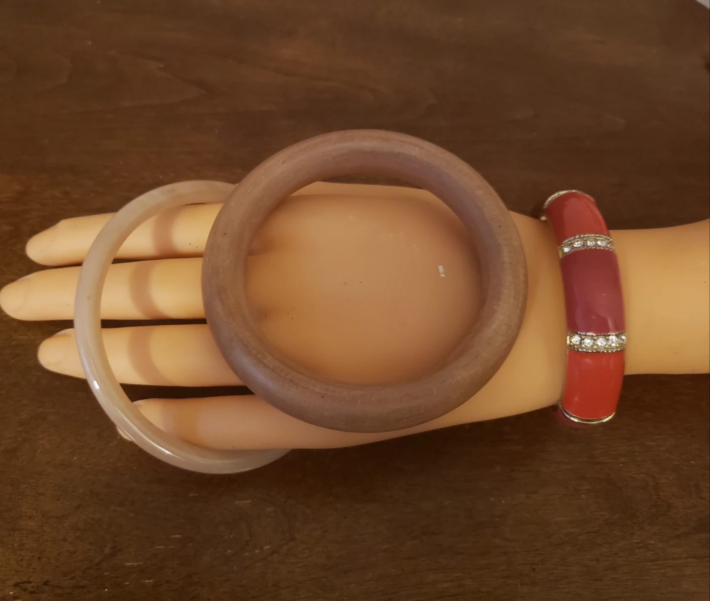 Three Bangles - Red Enamel & Rhinestone, Wood, Clear - photo 2