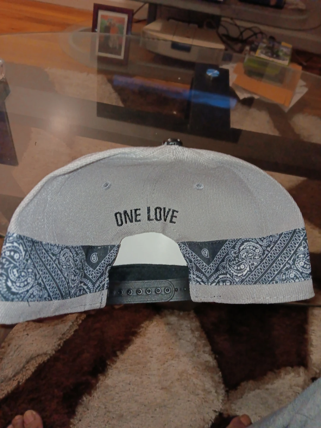 Grey Snapback Hat with "ONE LOVE" embroidered on back - photo 2