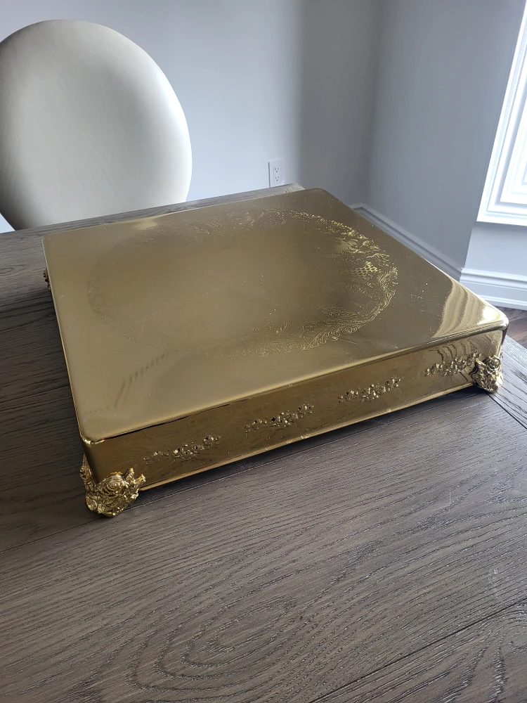 Gold Square Cake Stand with Ornate Feet - photo 2