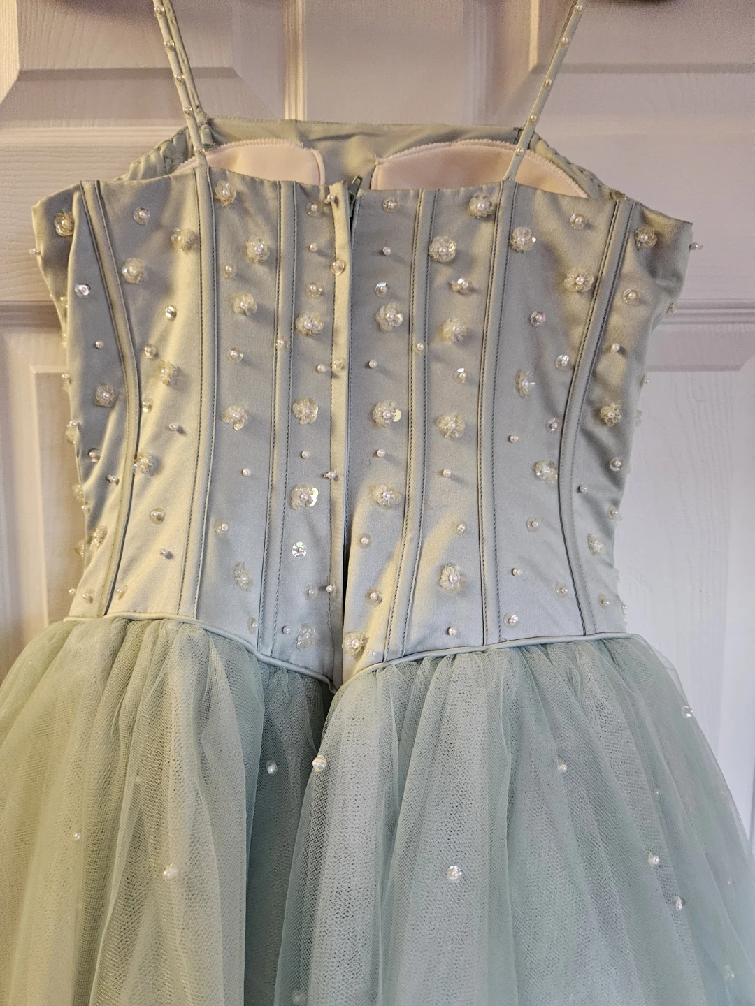 Light Blue Tulle Beaded Corset Gown - photo 3
