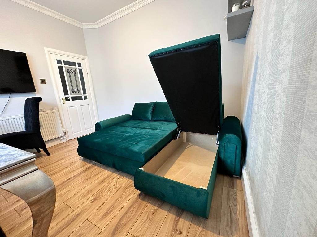Green Velvet Sofa Bed with Storage - photo 3