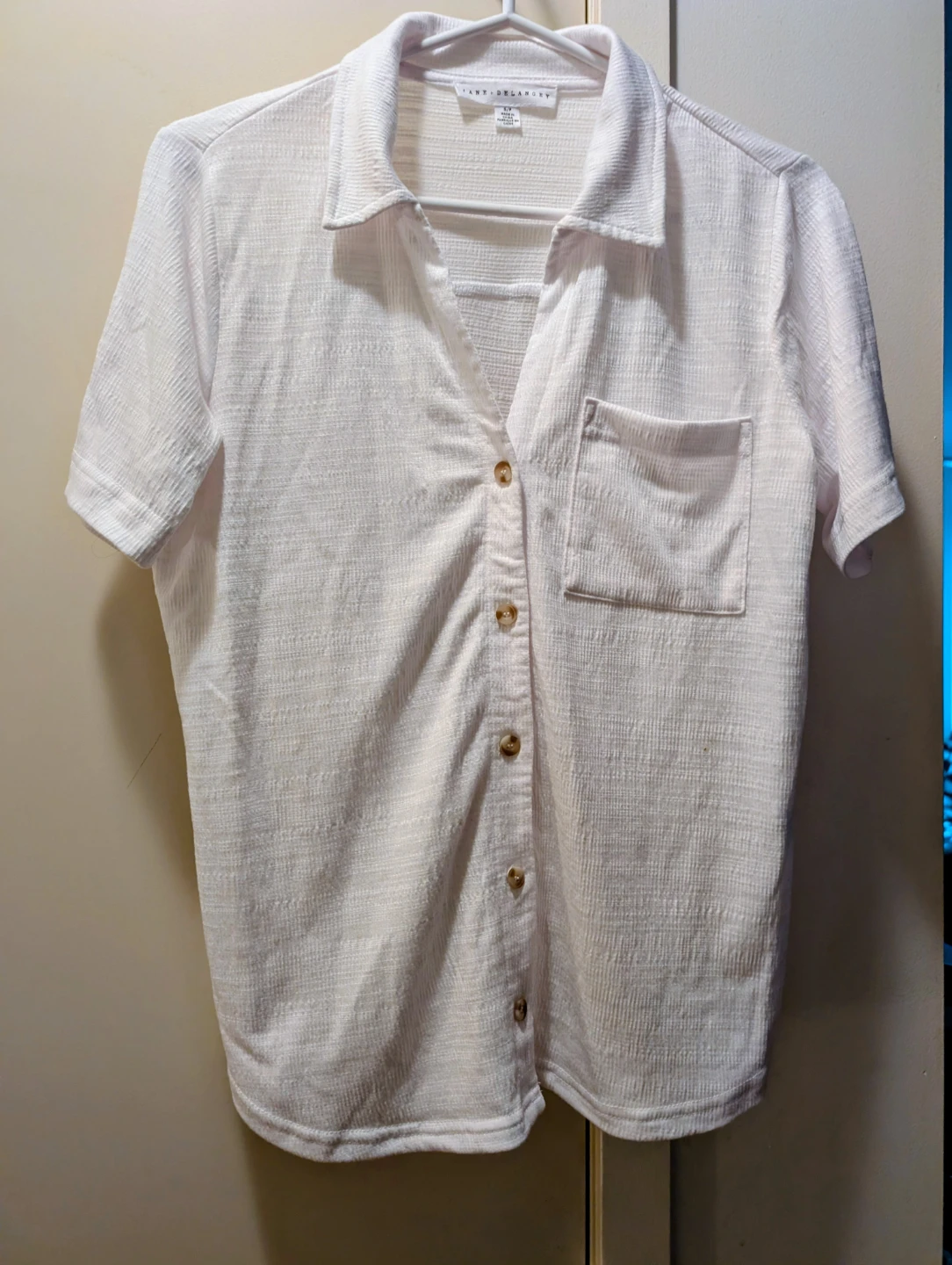 Jane Delancey White Textured Button-Up Shirt - Size S/P