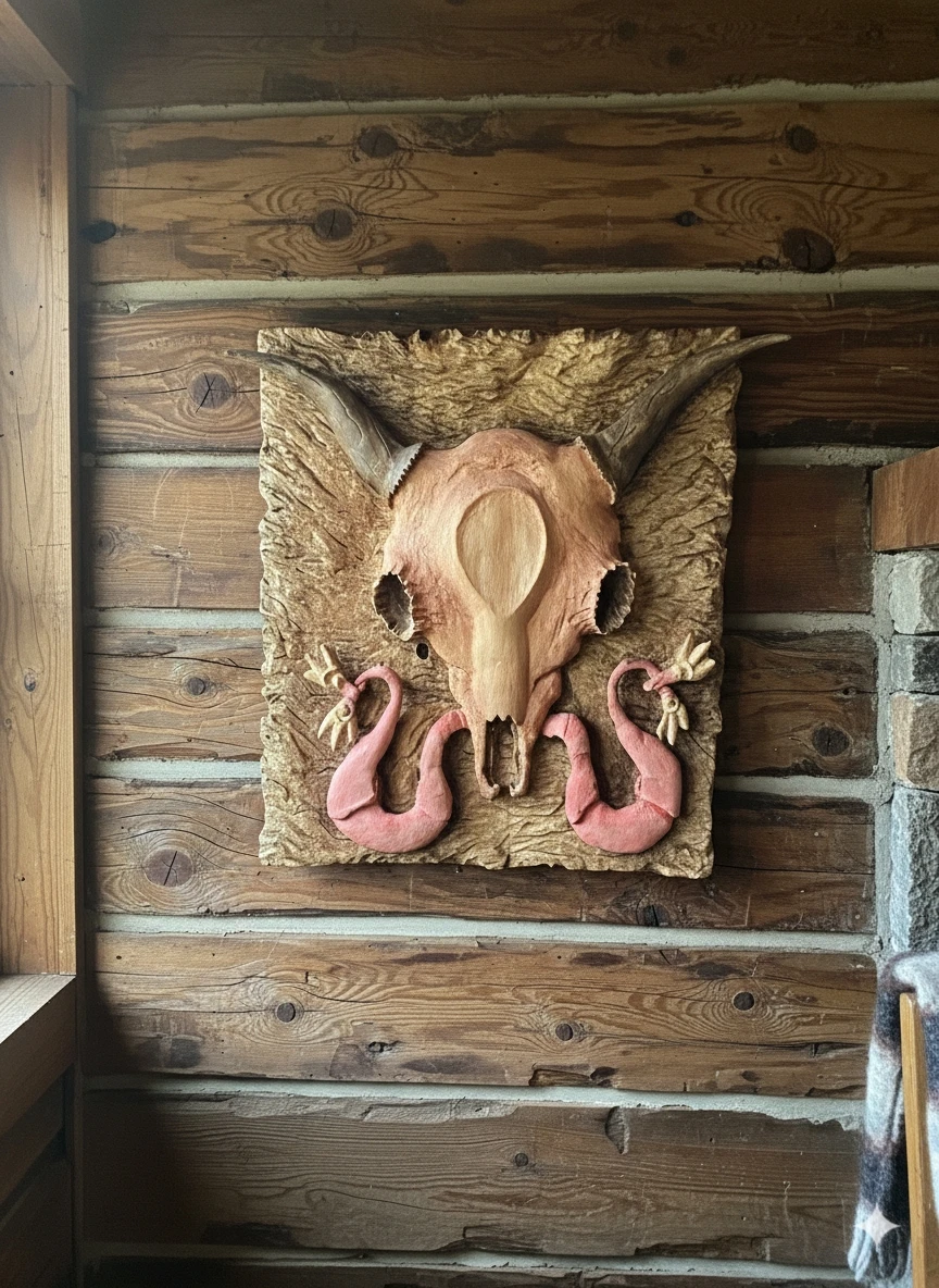 Carved Skull Wall Art with Serpent Motifs