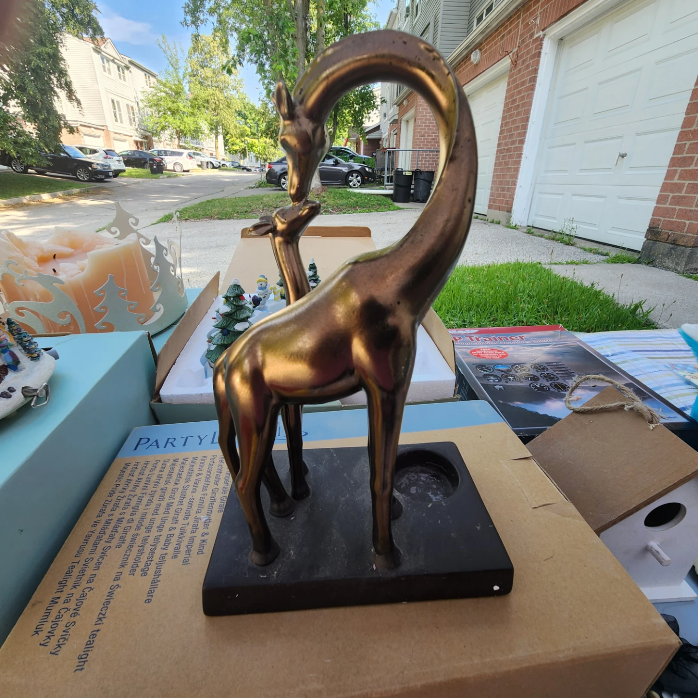 Bronze Giraffe Mother and Calf Figurine