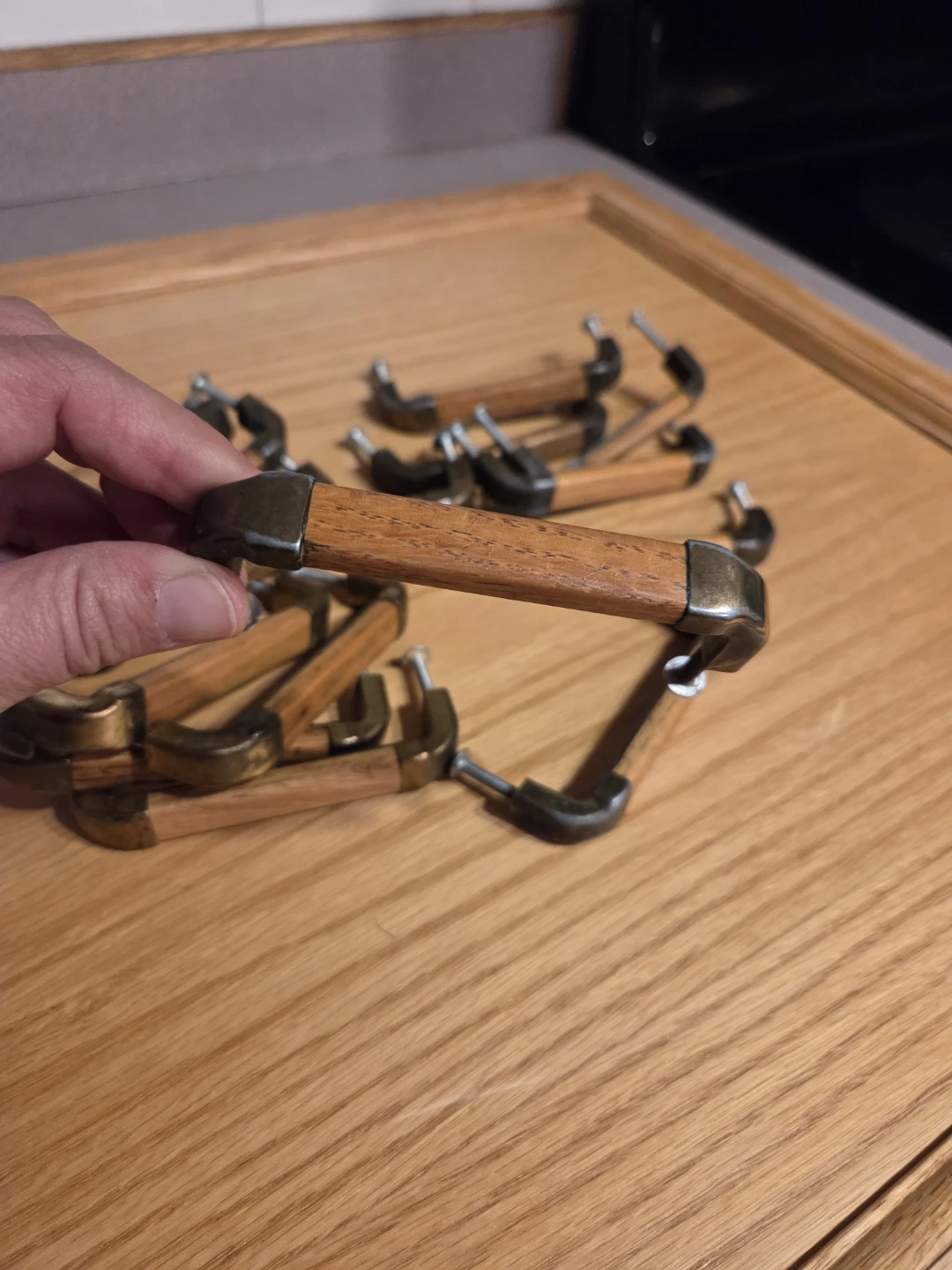 Set of 20 Cabinet Drawer Pulls Handles Wood Brass - photo 2