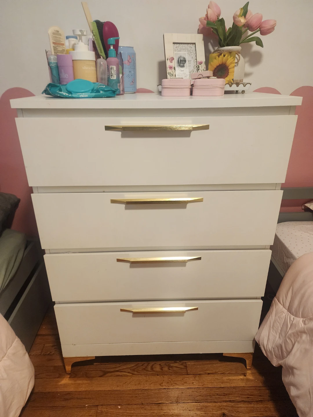 White 4-Drawer Dresser with Gold Handles - photo 3