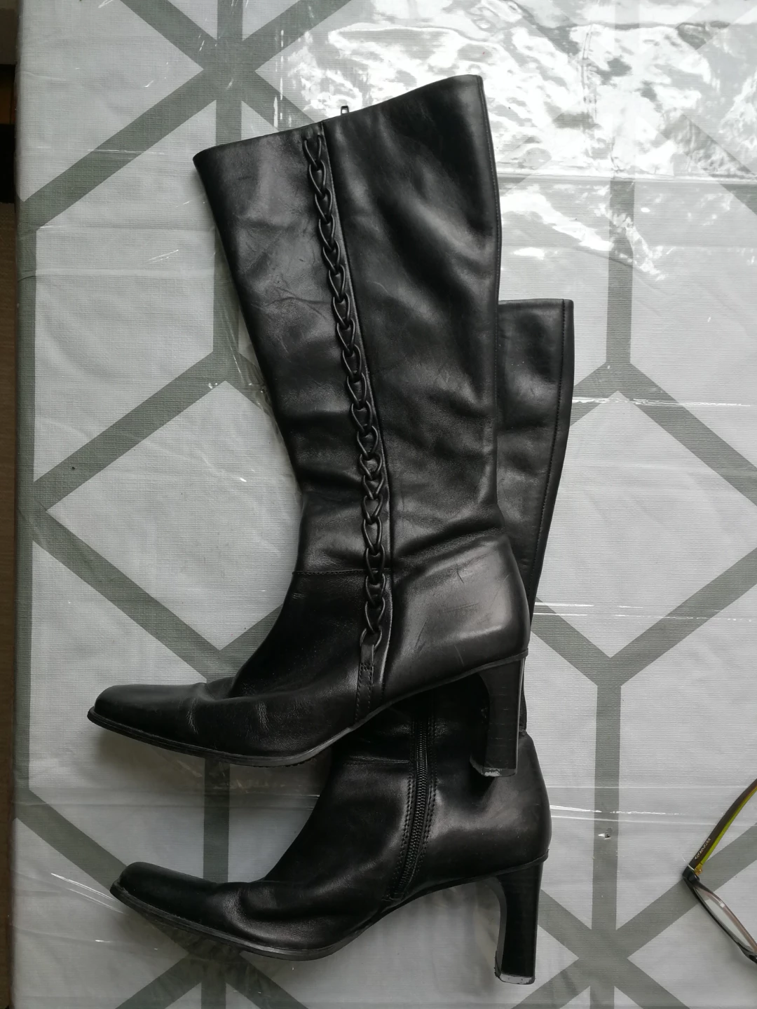 Black Leather Knee-High Boots
