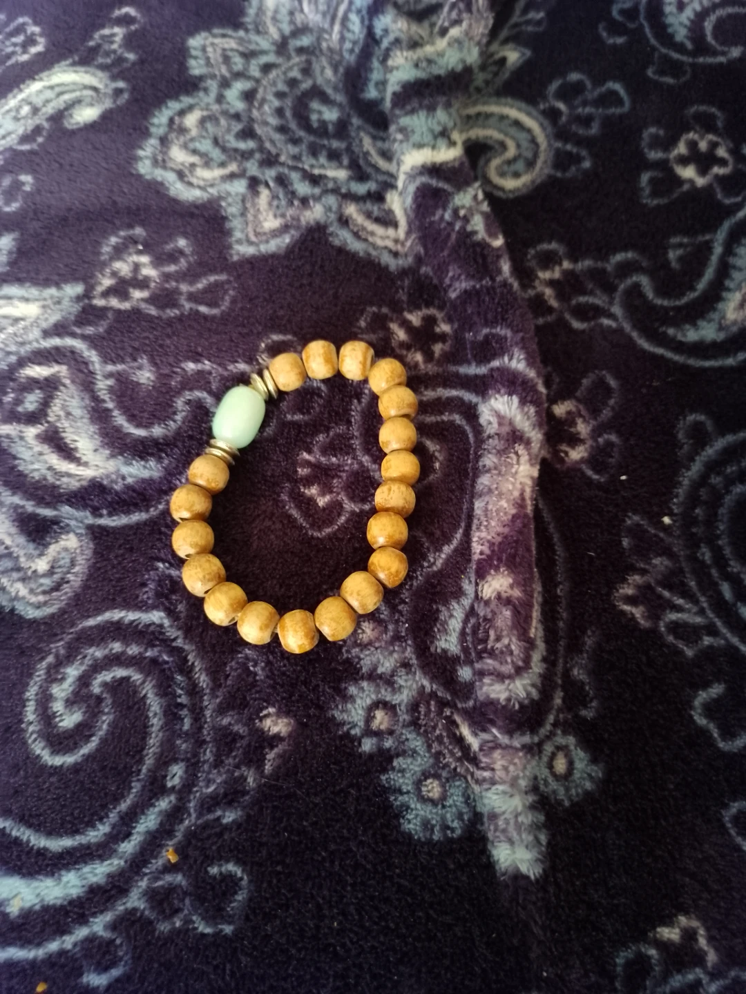 Wooden Beaded Bracelet with Blue Accent