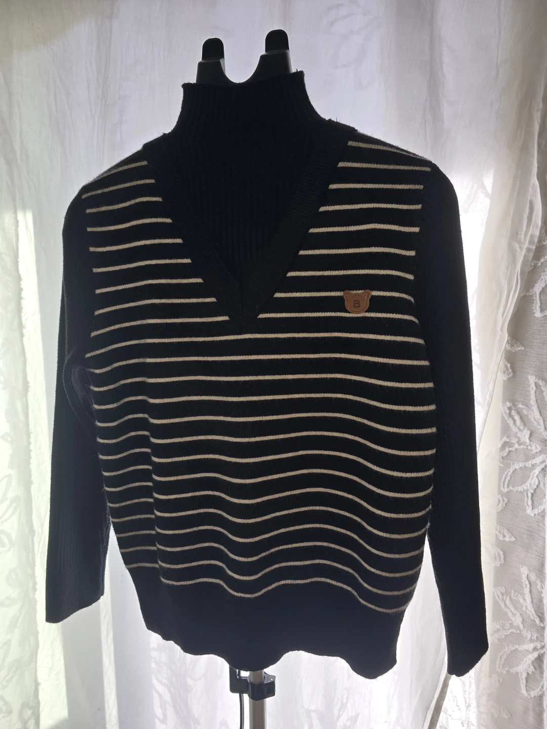 Black Striped V-Neck Sweater
