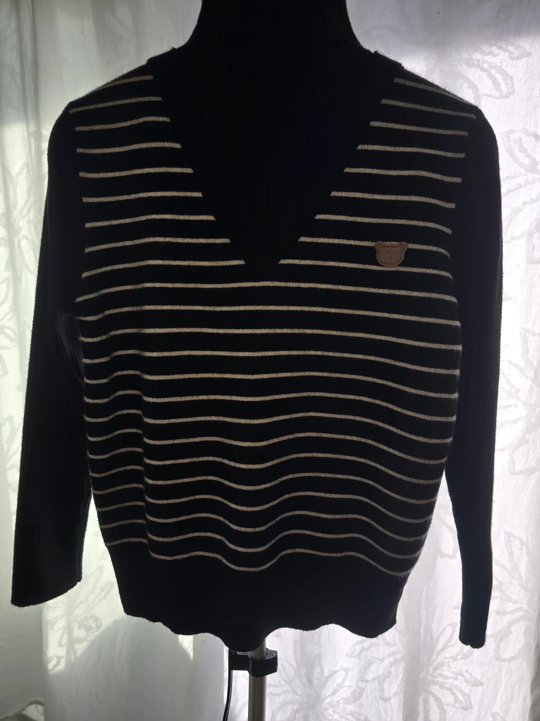 Black Striped V-Neck Sweater - photo 2