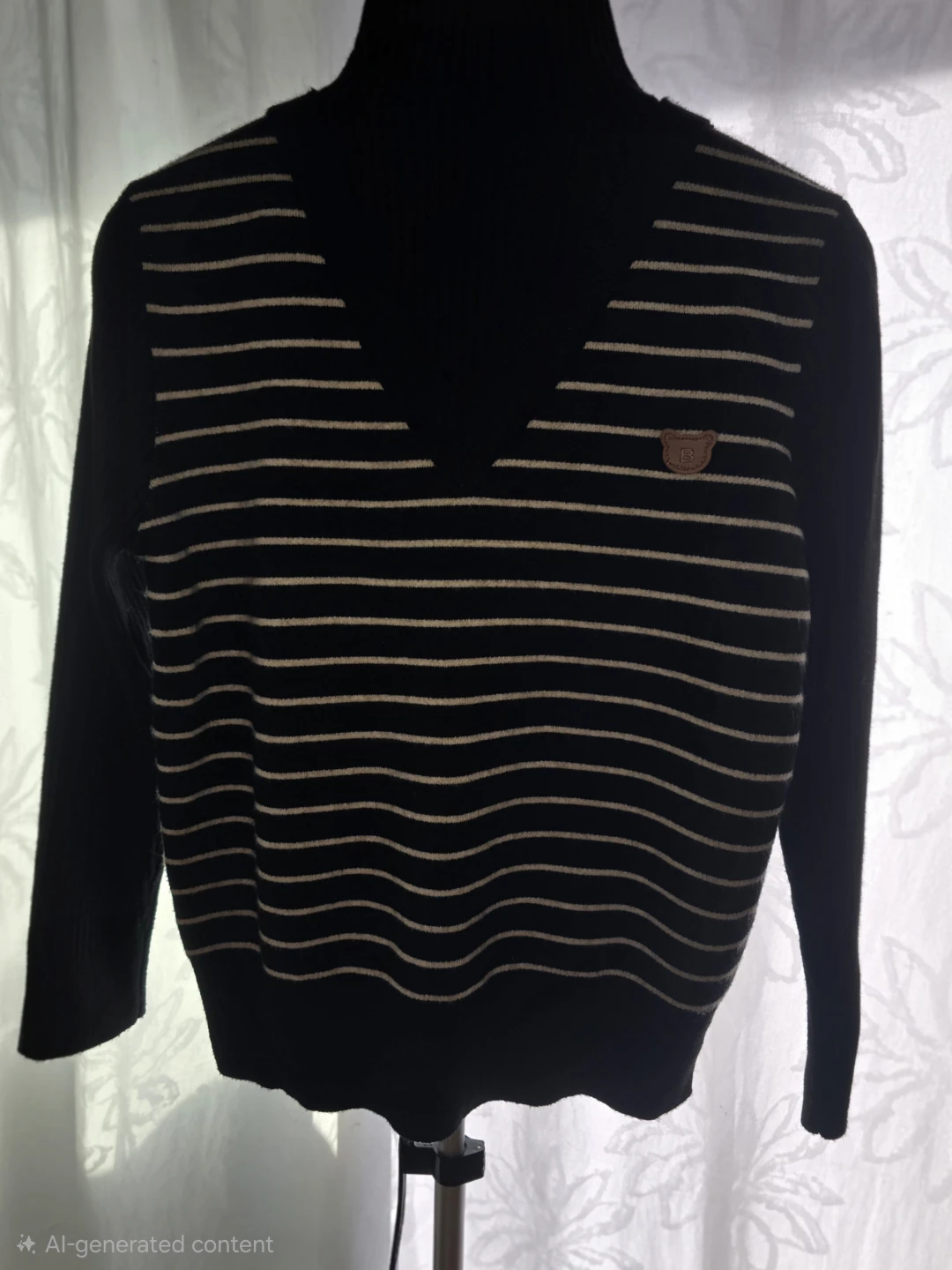 Black Striped V-Neck Sweater - photo 3
