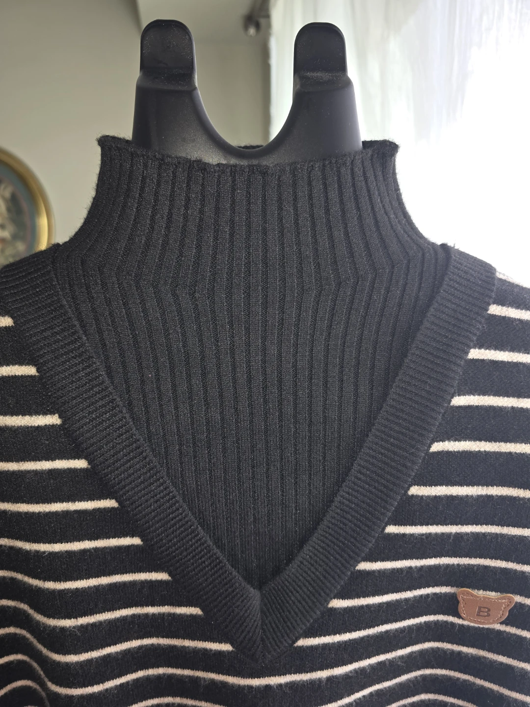 Black Striped V-Neck Sweater - photo 4