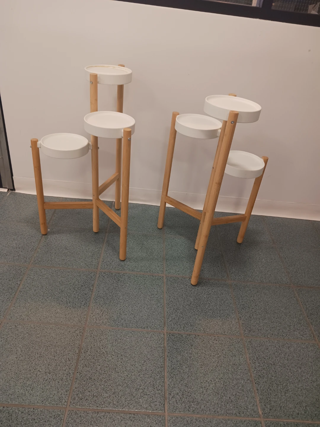 White and Wood Tiered Plant Stand