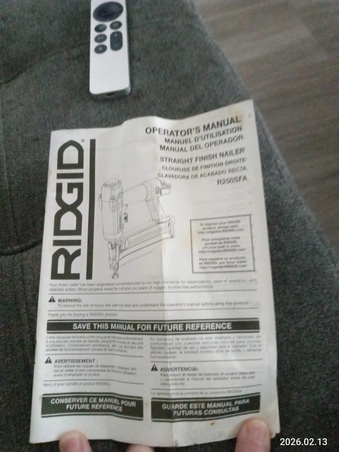 RIDGID R250SFA Straight Finish Nailer - photo 2
