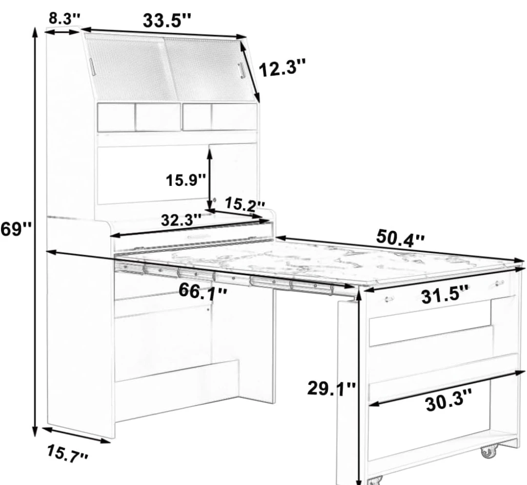 White Expandable Dining Table with Storage Shelves - photo 2