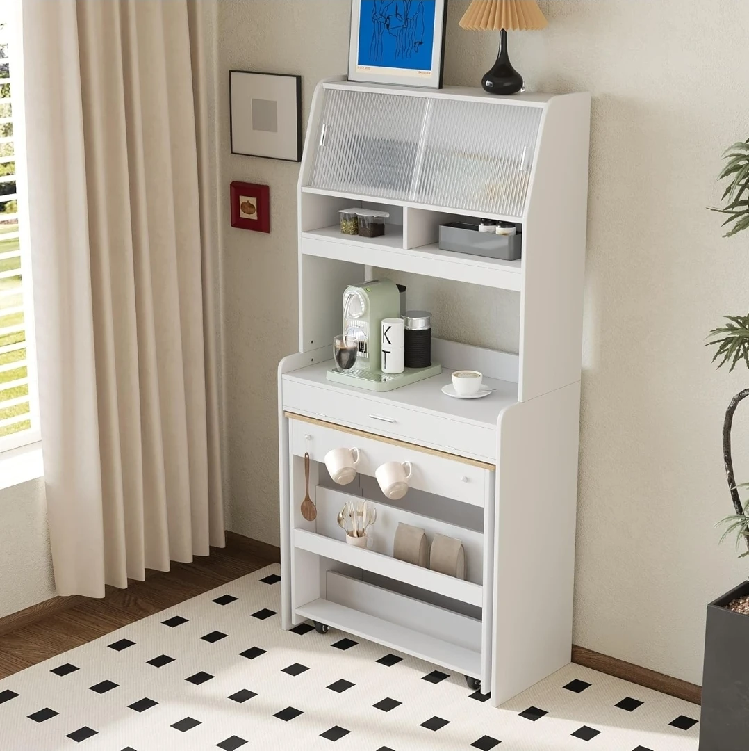 White Expandable Dining Table with Storage Shelves - photo 3