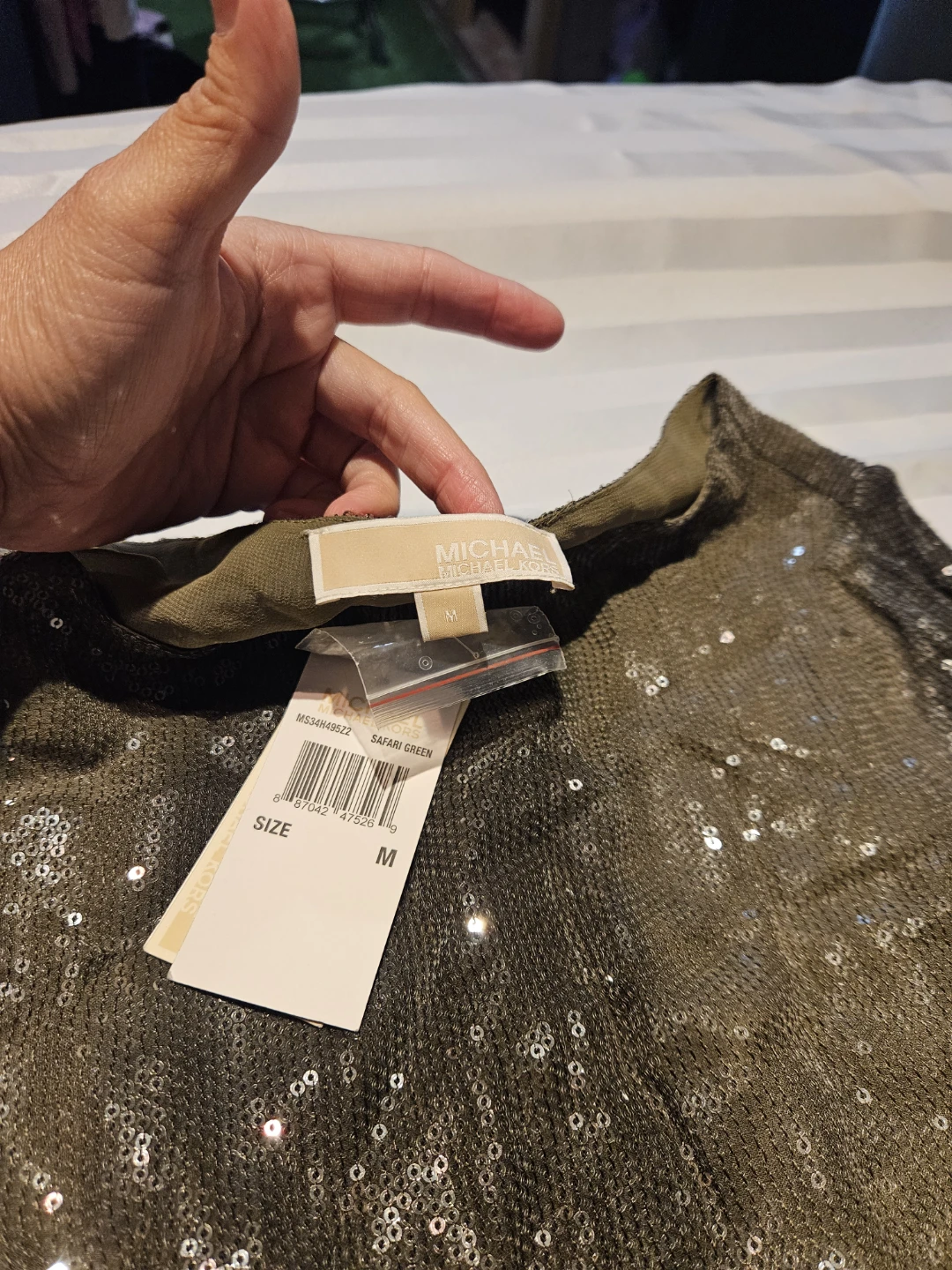 Michael Kors Sequin Top - Safari Green - Size M